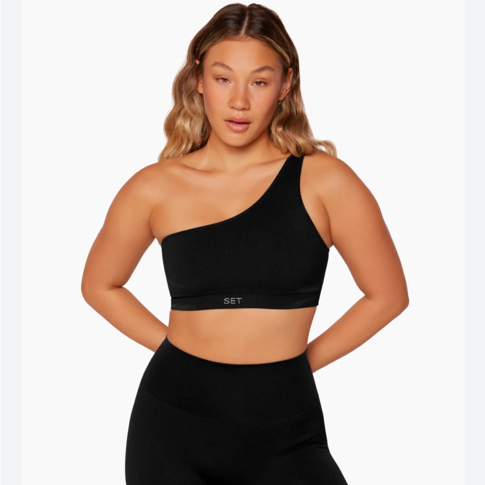 Set Active Ribbed One Shoulder Bra - Onyx